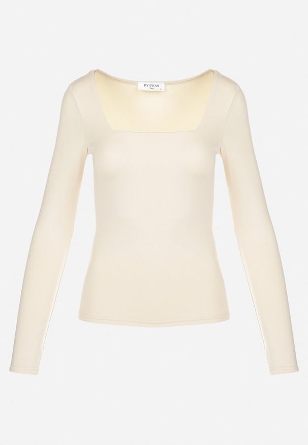 Born2be - Jasnobeżowa Bluzka Alexusi. Typ kołnierza: dekolt kwadratowy. Kolor: beżowy. Materiał: dzianina. Długość rękawa: długi rękaw. Długość: długie. Wzór: gładki. Styl: elegancki