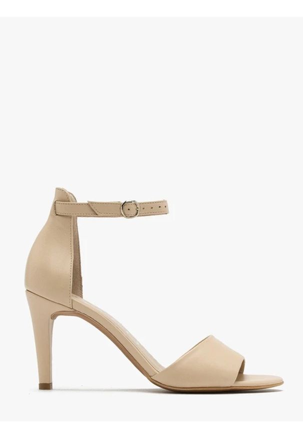 Ryłko - Beżowe sandały na szpilce. Kolor: beżowy. Materiał: skóra. Obcas: na szpilce. Styl: street. Wysokość obcasa: średni