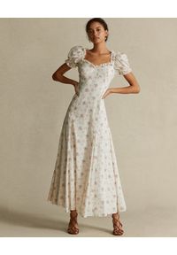 Ralph Lauren - RALPH LAUREN - Długa sukienka w kwiatowy wzór. Typ kołnierza: polo. Kolor: biały. Materiał: bawełna. Wzór: kwiaty. Typ sukienki: dopasowane, rozkloszowane. Długość: maxi #1
