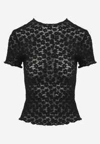 Born2be - Czarna Koronkowa Bluzka o Dopasowanym Kroju z Krótkim Rękawem Noessa. Okazja: na co dzień. Kolor: czarny. Materiał: koronka. Długość rękawa: krótki rękaw. Długość: krótkie. Wzór: koronka. Sezon: lato. Styl: casual #2
