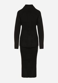 Born2be - Czarny Komplet Dzianinowy z Wełną Sweter z Golfem i Ołówkowa Spódnica Falovira. Kolor: czarny. Materiał: wełna, dzianina. Sport: golf #2