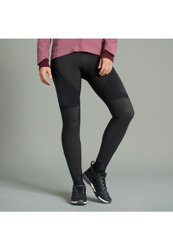 ROCKRIDER - Spodnie rowerowe MTB damskie Rockrider zimowe. Kolor: czarny. Materiał: poliamid, materiał, elastan. Długość: długie. Sezon: zima. Sport: kolarstwo