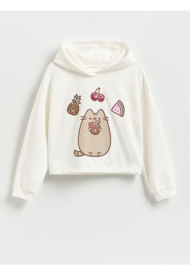 Reserved - Bluza z aplikacją Pusheen - złamana biel. Materiał: bawełna. Długość: krótkie. Wzór: aplikacja