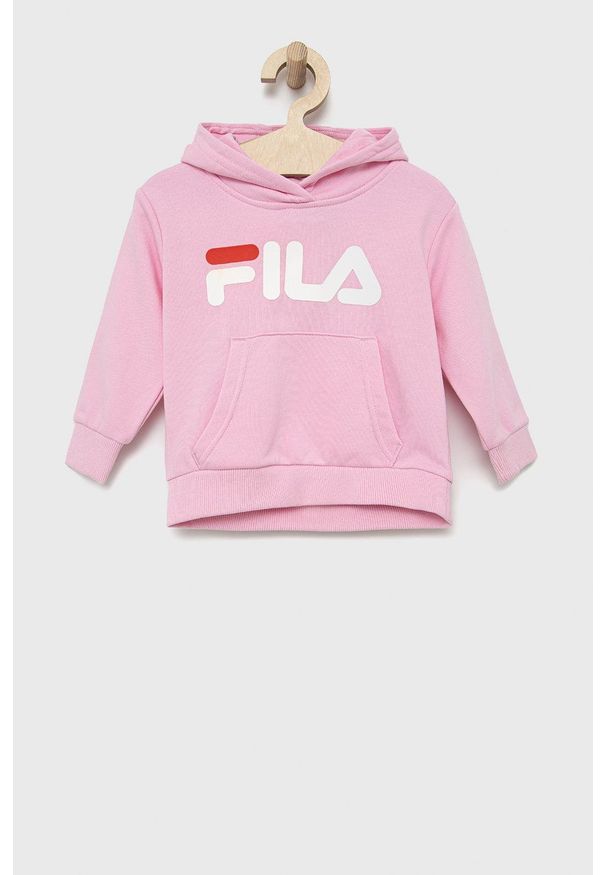 Fila bluza dziecięca kolor różowy z kapturem z nadrukiem. Okazja: na co dzień. Typ kołnierza: kaptur. Kolor: różowy. Materiał: dzianina, bawełna. Wzór: nadruk. Styl: casual