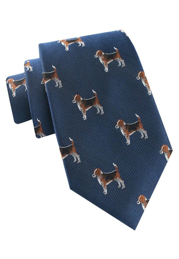 Jedwabny Krawat Męski - His Story - Niebieski, Wzór Psów (Beagle). Kolor: niebieski. Materiał: jedwab. Styl: klasyczny, elegancki