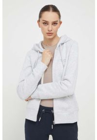 Superdry bluza damska kolor szary z kapturem melanżowa. Typ kołnierza: kaptur. Kolor: szary. Materiał: włókno, dzianina, materiał. Wzór: melanż #1