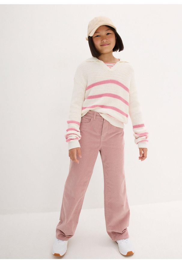bonprix - Spodnie sztruksowe, Loose Fit. Kolor: różowy. Materiał: sztruks