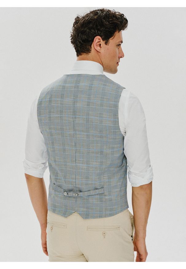 Pako Lorente - PAKO LORENTE – Męska szara kamizelka w kratę. Okazja: na ślub cywilny, na wesele. Kolor: szary. Materiał: poliester, elastan, wiskoza