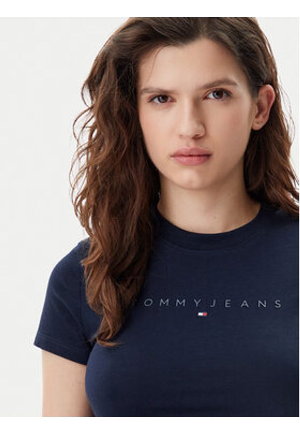 Tommy Jeans T-Shirt Tonal Linear DW0DW20315 Granatowy Slim Fit. Kolor: niebieski. Materiał: bawełna