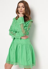 Born2be - Zielona Sukienka Evenope. Kolor: zielony. Materiał: materiał, koronka. Wzór: aplikacja, koronka. Styl: klasyczny. Długość: mini #7