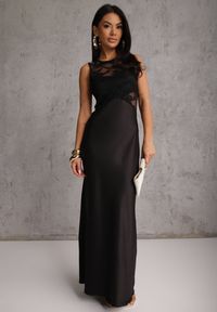 Renee - Czarna Dopasowana Sukienka Wieczorowa z Koronowymi Zdobieniami Bermina. Kolor: czarny. Materiał: koronka. Wzór: aplikacja. Styl: wizytowy #8