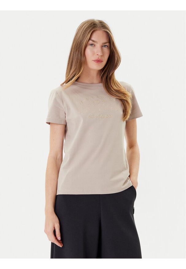 Guess T-Shirt V5YI13 J1314 Beżowy Regular Fit. Kolor: beżowy. Materiał: bawełna