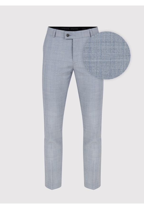 Pako Lorente - PAKO LORENTE – Niebieskie spodnie garniturowe w kraciasty deseń. Kolor: niebieski. Materiał: poliester, lycra, wełna