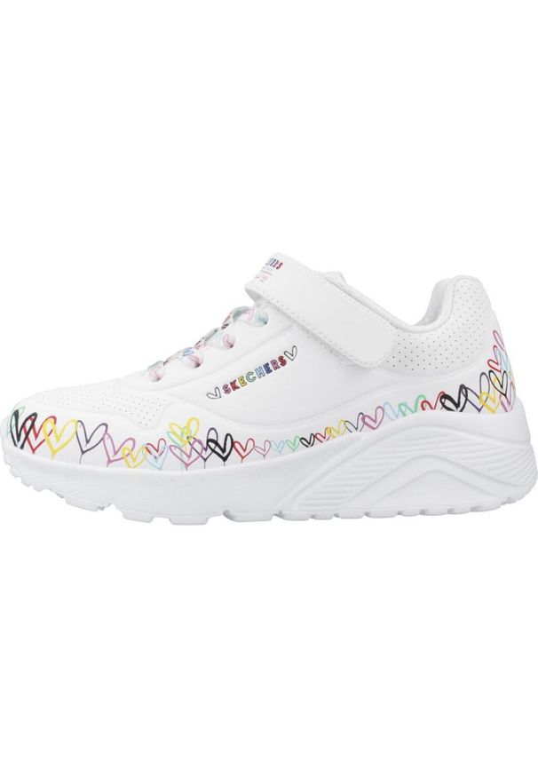 skechers - Kapcie SKECHERS UNO LITE HEART CRAZE Biały. Okazja: na co dzień. Kolor: biały. Materiał: syntetyk, tkanina