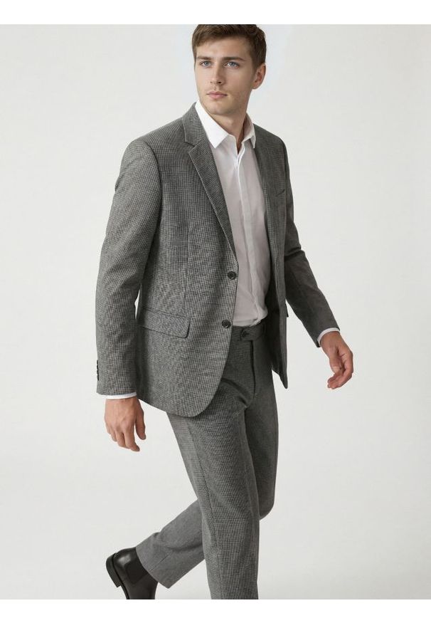 Reserved - Marynarka slim fit z dodatkiem wiskozy - ciemnoszary. Kolor: szary. Materiał: wiskoza