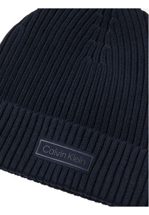 Calvin Klein Czapka Patch Chunky Rib Cotton Beanie LV04D8053G Granatowy. Kolor: niebieski. Materiał: bawełna