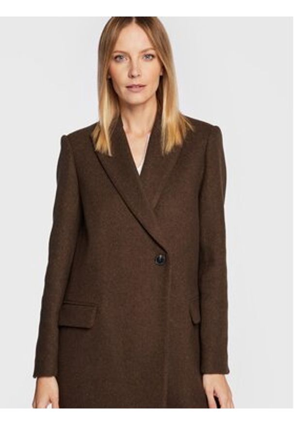 Zadig&Voltaire Płaszcz wełniany Marco WWCO00186 Brązowy Regular Fit. Kolor: brązowy. Materiał: wełna