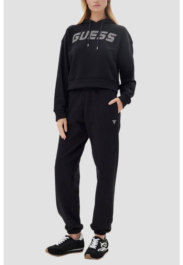 Guess - GUESS Czarne damskie spodnie dresowe Primula, Rozmiar XS. Kolor: czarny. Materiał: dresówka