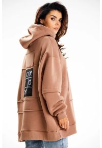 Infinite You - Bluza damska oversize z kapturem bawełna premium beżowa. Okazja: na co dzień. Typ kołnierza: kaptur. Kolor: beżowy. Materiał: bawełna. Styl: casual #2