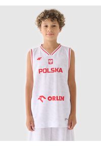 4f - 4F Koszulka reprezentacyjna dziecięca 4F x PZKOSZ 2024 - biała 158/164 (12-14 lat). Kolor: wielokolorowy. Materiał: dzianina, włókno, materiał, syntetyk. Długość rękawa: na ramiączkach. Wzór: gładki, nadruk, ze splotem. Sezon: lato. Sport: koszykówka, fitness