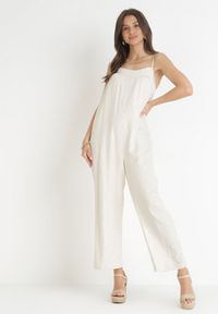 Born2be - Beżowy Bawełniany Kombinezon na Cienkich Ramiączkach Noela. Kolor: beżowy. Materiał: bawełna. Długość rękawa: na ramiączkach. Długość: długie #3