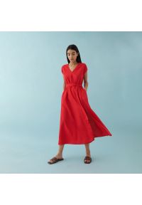 Reserved - Sukienka z lnem - Czerwony. Kolor: czerwony. Materiał: len