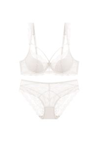 Intica - Komplet bielizny z usztywnianym biustonoszem z koronką Denisia. Kolor: biały. Materiał: koronka. Wzór: koronka