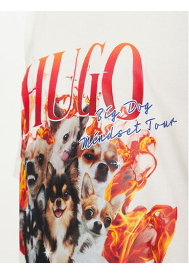 Hugo - HUGO T-Shirt Dugie 50538259 Écru Oversize. Materiał: bawełna