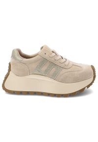 Sneakersy damskie Filippo, wykonane ze skóry naturalnej miękka i elastyczna cholewka klasyczny sznurowany fason, beżowe, DP7511/26 BE. Okazja: na co dzień. Zapięcie: sznurówki. Kolor: beżowy. Materiał: skóra. Szerokość cholewki: normalna #3