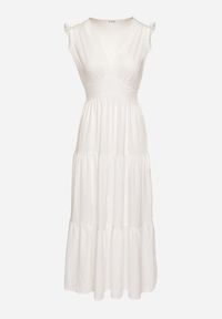 Born2be - Biała Wiskozowa Sukienka z Falbankami Sadoline. Okazja: na co dzień. Typ kołnierza: kołnierz z falbankami. Kolor: biały. Materiał: wiskoza. Styl: boho, casual #3