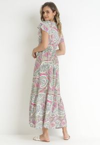 Born2be - Fuksjowa Sukienka z Wiskozy w Etno Wzór z Gumką w Talii Munira. Kolor: różowy. Materiał: wiskoza. Styl: etno #2