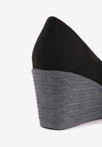 Born2be - Czarne Czółenka Vices na Koturnie Ozdobionym Błyszczącą Plecionką ze Skórzaną Wkładką Gasia. Okazja: do pracy, na spotkanie biznesowe. Kolor: czarny. Materiał: skóra. Wzór: aplikacja. Obcas: na koturnie. Styl: biznesowy #3