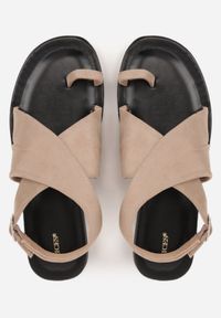 Renee - Ciemnobeżowe Sandały VICES z Imitacji Zamszu o Fasonie Japonek z Paskiem na Palec Cresea. Zapięcie: pasek. Kolor: beżowy. Materiał: zamsz. Sezon: wiosna, lato #8