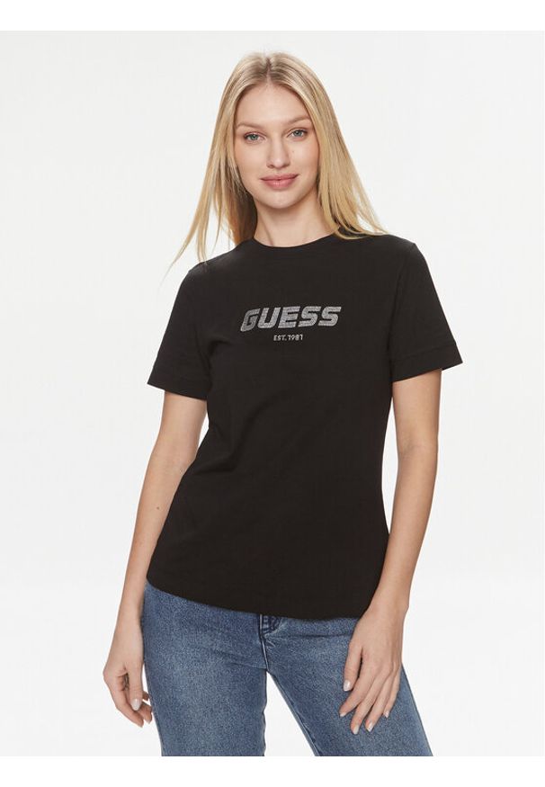 Guess T-Shirt Eleanora V4RI10 K8HM4 Czarny Regular Fit. Kolor: czarny. Materiał: bawełna