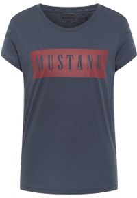 Mustang - MUSTANG Alina C Logo Tee Damski T-shirt Koszulka Blue Nights 1013220 4085