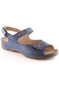 Skórzane komfortowe sandały damskie na rzepy granatowe Helios 266-2 niebieskie. Zapięcie: rzepy. Kolor: niebieski. Materiał: skóra