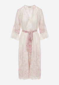 Renee - Różowa Pudełkowa Sukienka Zdobiona Haftem i Falbankami z Wiązanym Paskiem Zritine. Typ kołnierza: kołnierz z falbankami. Kolor: różowy. Wzór: aplikacja, haft. Styl: boho #7