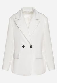 Born2be - Biała Dwurzędowa Marynarka o Pudełkowym Kroju Oversize Kosalia. Okazja: na co dzień, na spotkanie biznesowe. Kolor: biały. Materiał: jeans. Styl: biznesowy, klasyczny, elegancki, casual