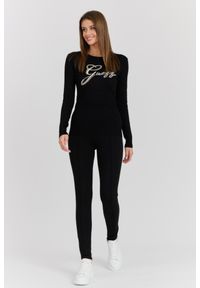 Guess - GUESS Czarny damski sweter Olive z haftowanym logo, Rozmiar M. Kolor: czarny. Materiał: wiskoza, materiał. Długość rękawa: długi rękaw. Długość: długie. Wzór: haft. Styl: klasyczny, elegancki #4