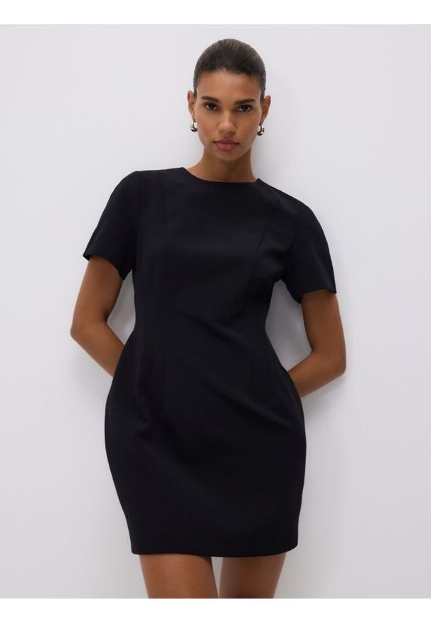 Reserved - Sukienka mini - czarny. Kolor: czarny. Materiał: tkanina, bawełna. Długość: mini