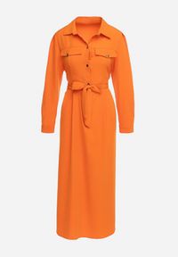 Born2be - Pomarańczowa Rozkloszowana Sukienka Maxi z Koszulową Górą i Wiązanym Paskiem Indiga. Kolor: pomarańczowy. Materiał: materiał. Wzór: jednolity. Typ sukienki: koszulowe. Długość: maxi #3