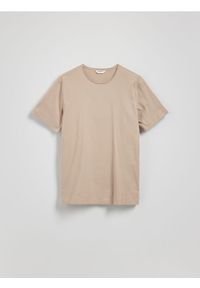 Reserved - Bawełniany t-shirt regular - beżowy. Kolor: beżowy. Materiał: bawełna