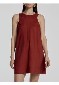 Reserved - Sukienka z lnu - miedziany. Kolor: brązowy. Materiał: len. Typ sukienki: proste