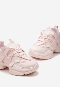 Born2be - Różowe Sneakersy na Grubej Podeszwie z Ozdobnymi Napisami Silpina. Kolor: różowy. Wzór: napisy