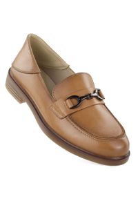 Skórzane półbuty damskie mokasyny camel Vinceza 18117. Materiał: skóra. Obcas: na obcasie. Wysokość obcasa: średni #1