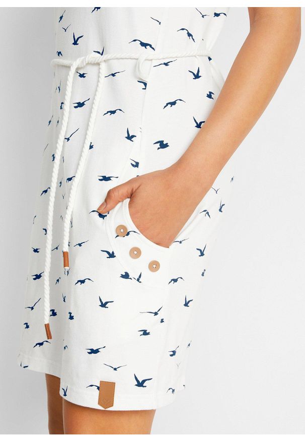 bonprix - Sukienka shirtowa z rękawami motylkowymi i nadrukiem. Kolor: biały. Materiał: jersey. Wzór: nadruk