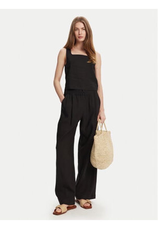 Marella Spodnie materiałowe Fred 2513131085 Czarny Wide Leg. Kolor: czarny. Materiał: len