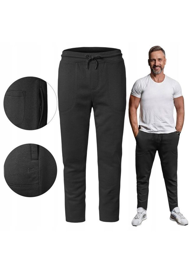 Miękkie i Wygodne Spodnie Dresowe - Pako Jeans - Czarne. Kolor: czarny. Materiał: poliester, bawełna. Styl: sportowy
