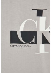 Calvin Klein Jeans t-shirt bawełniany kolor szary z nadrukiem. Kolor: szary. Materiał: bawełna. Długość rękawa: krótki rękaw. Długość: krótkie. Wzór: nadruk. Styl: klasyczny #4