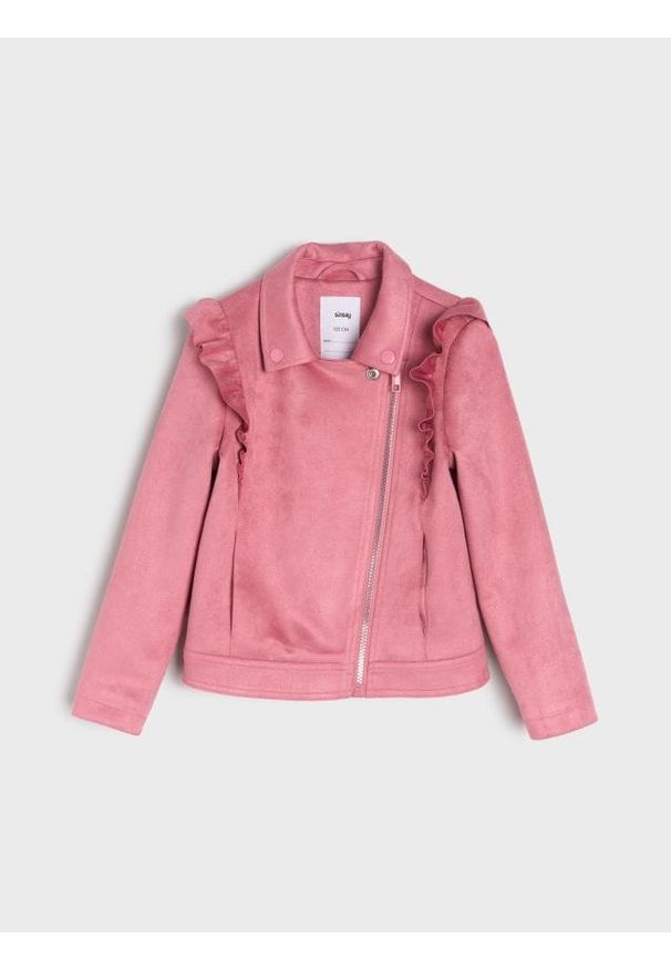 Sinsay - Kurtka ramoneska z ozdobnymi falbankami - różowy. Typ kołnierza: kołnierz z falbankami. Kolor: różowy